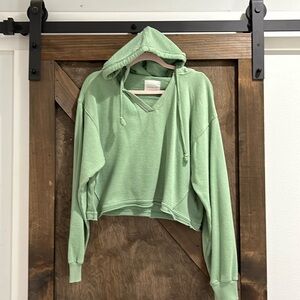 Light Green American Eagle Cropped Hoodie with Terry Hood